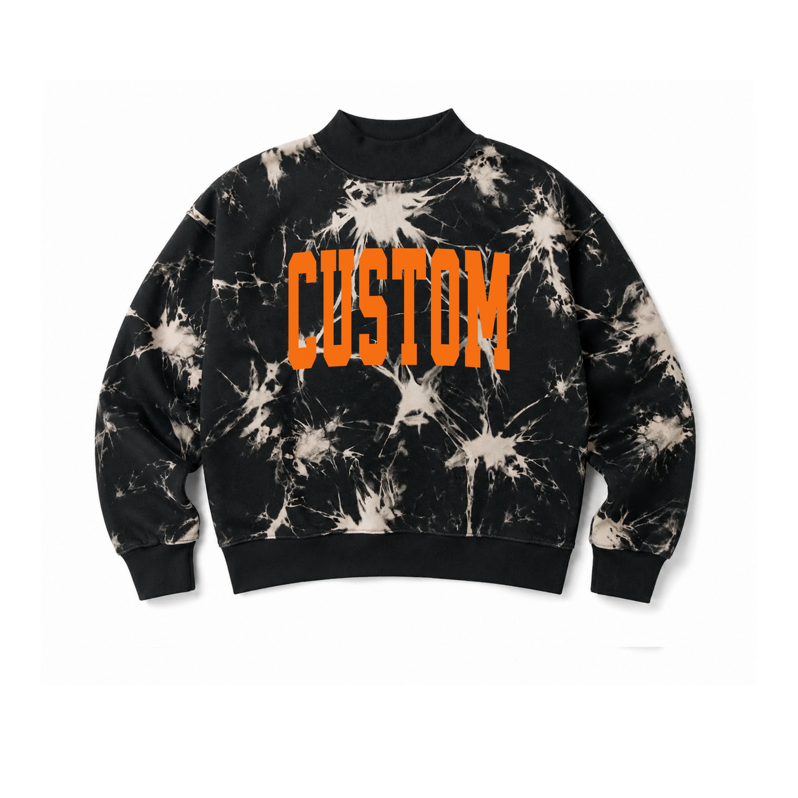 Custom orange arched city or school name black tie-dye mockneck sweatshirt