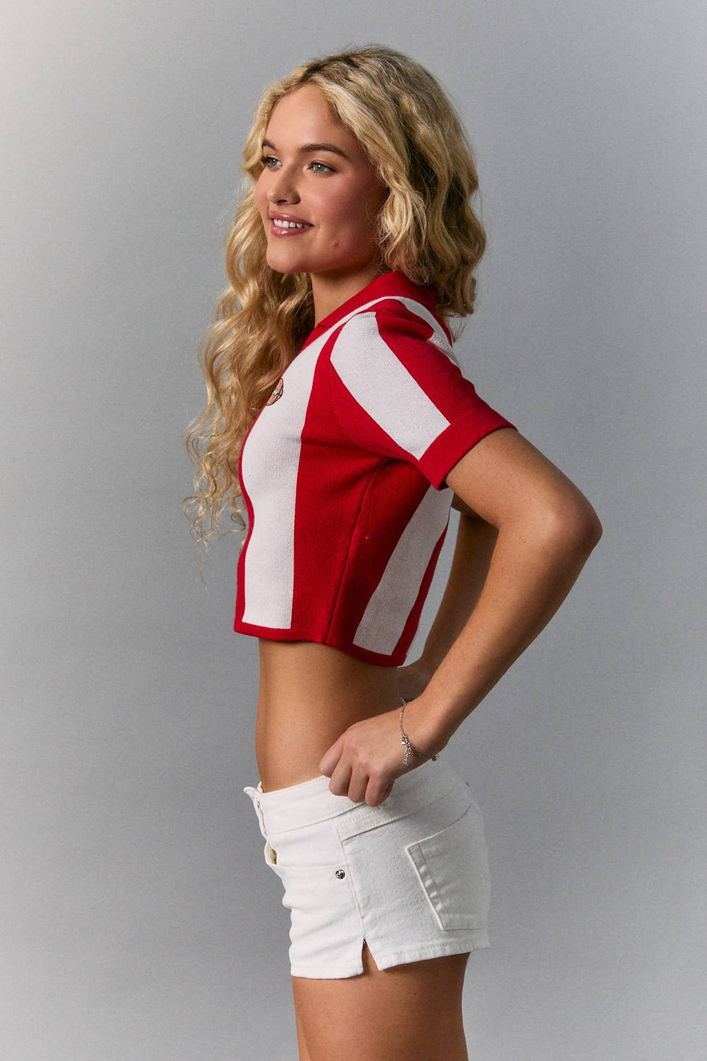 Varsity Stripe Rugby Crop Sweater – Red/White