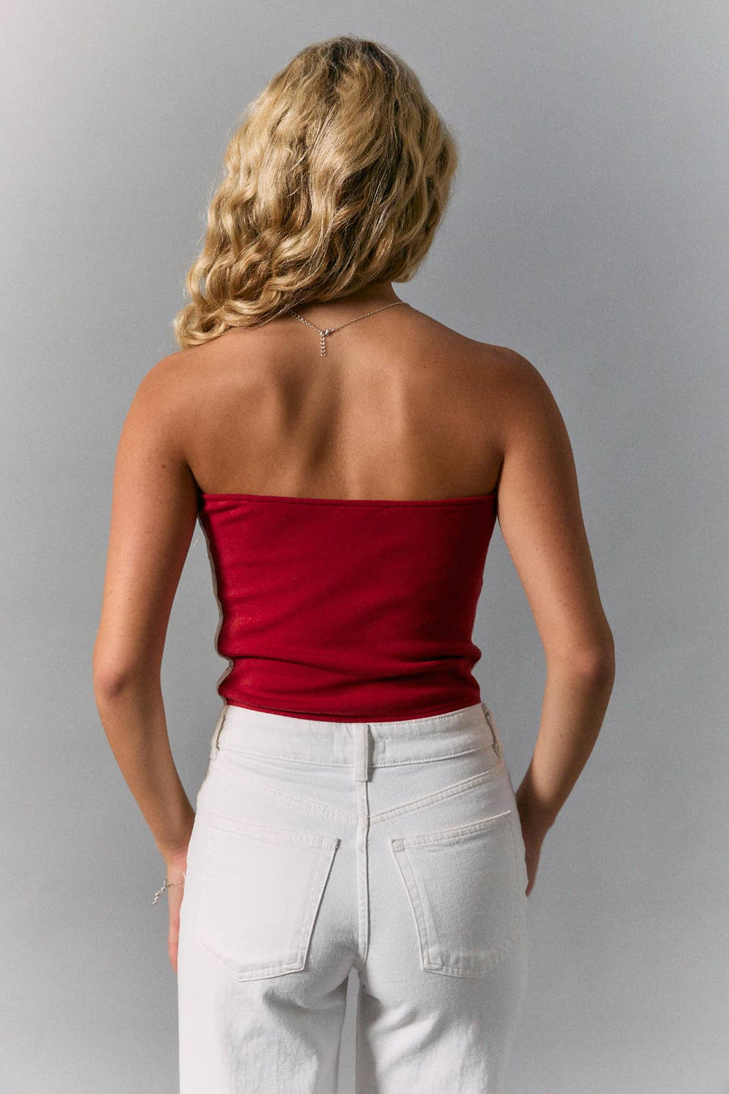 Game Day 97 Eyelet Tube Top – Red/White