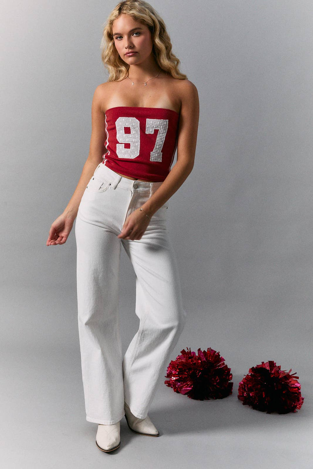 Game Day 97 Eyelet Tube Top – Red/White