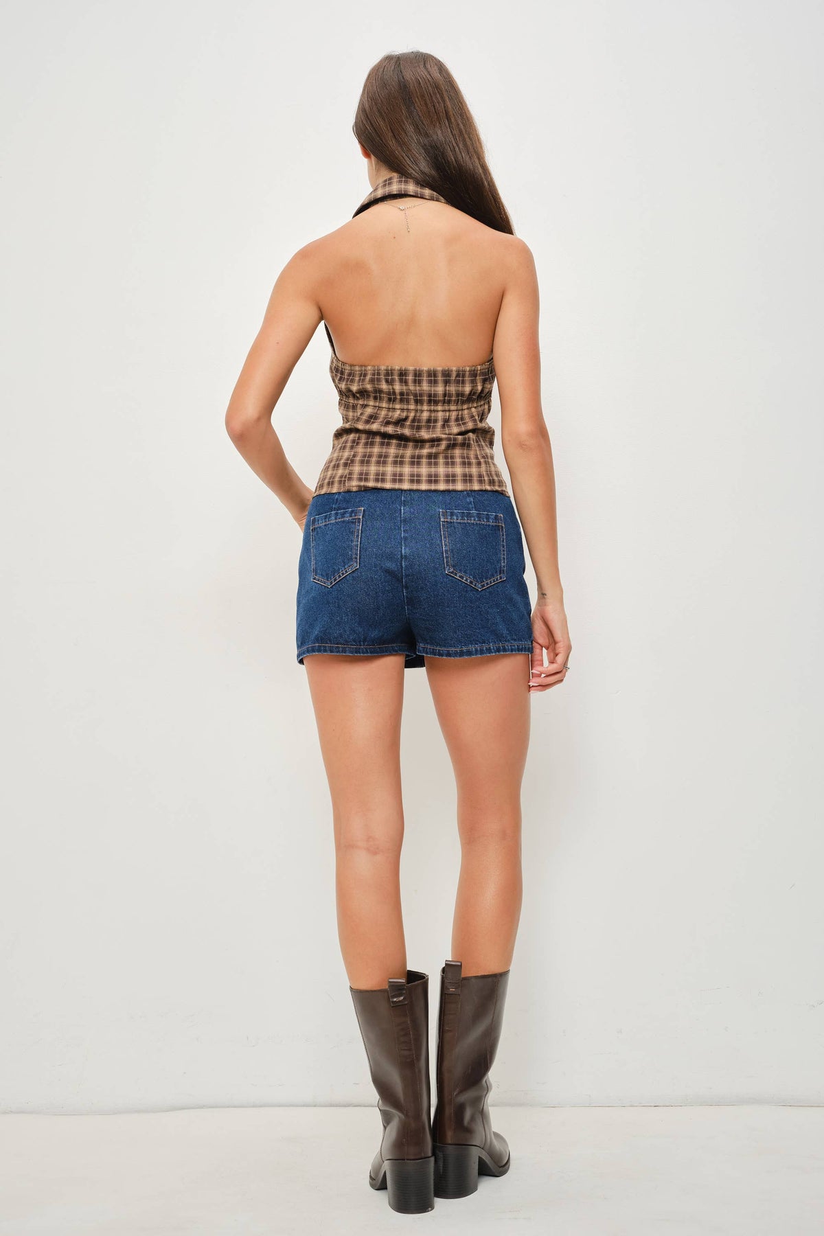 Ruffle Plaid Halter Top