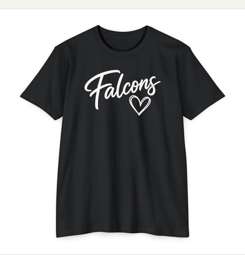 Field Falcons heart script tee in black