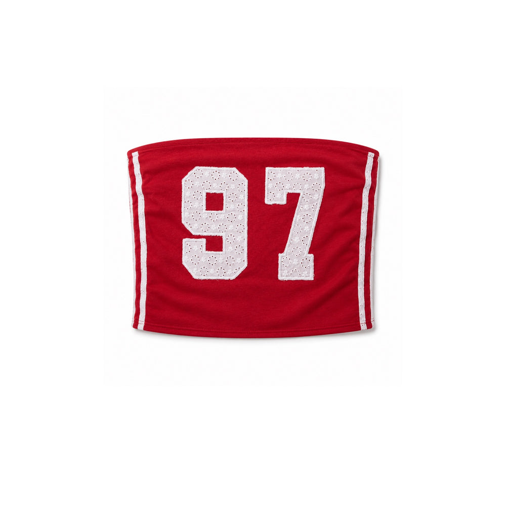 Red and white 97 eyelet varsity tube top