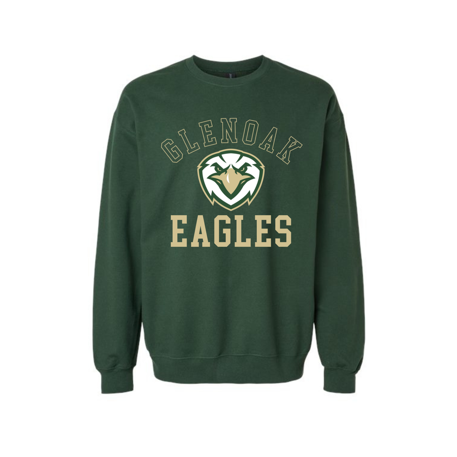 Forest green GlenOak Eagles crewneck sweatshirt with GlenOak Eagles mascot graphic