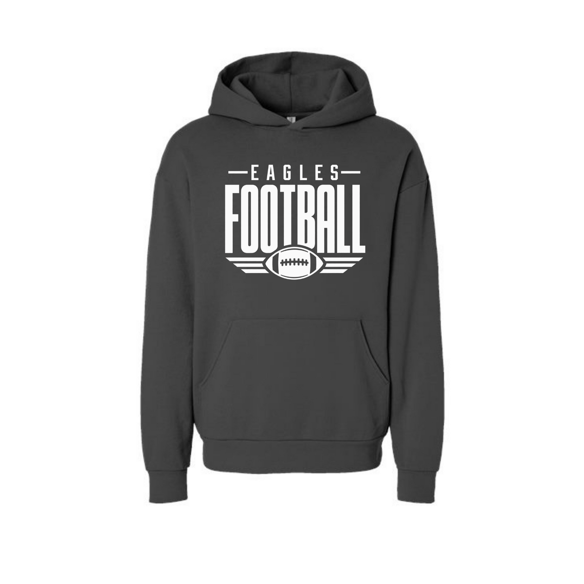 GlenOak Eagles Football oversized hoodie in charcoal gray with white football graphic