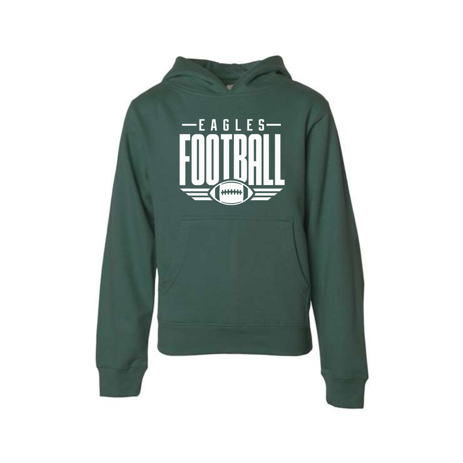 GlenOak Eagles Football youth hoodie in Alpine Green with white Eagles Football graphic
