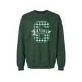 Forest green GlenOak Eagles crewneck sweatshirt with gingham G and Eagles banner