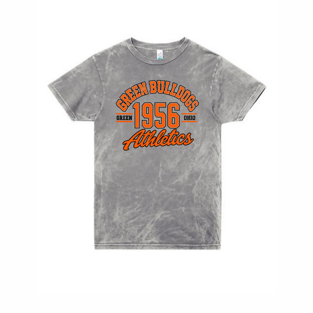 Green Bulldogs 1956 Athletics vintage tee flat lay in Cloud Rock
