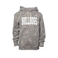 Green Bulldogs grey camo youth hoodie with white Bulldogs arch lettering