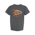 Pepper Grey youth Comfort Colors T-shirt with Green Bulldogs gingham pennant and bow graphic