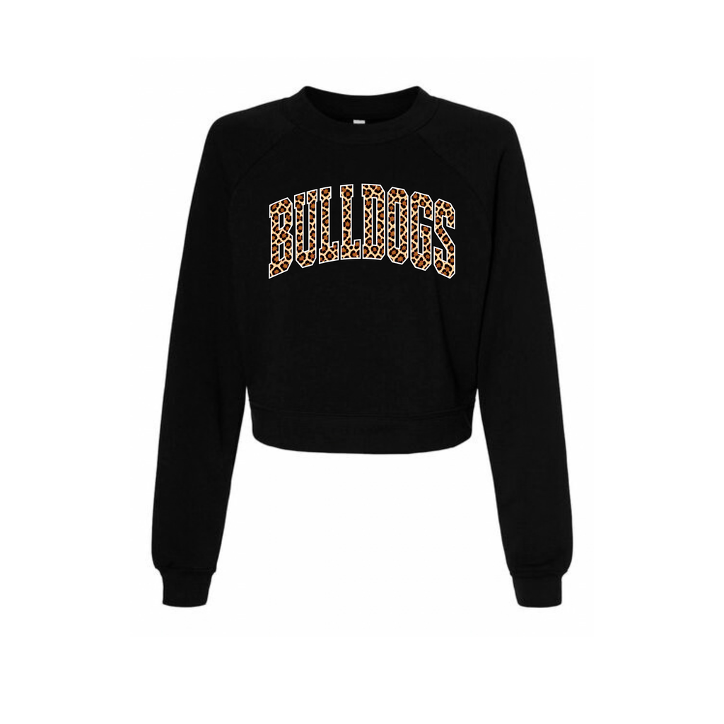 Green Bulldogs leopard varsity crop crewneck sweatshirt in black flat lay