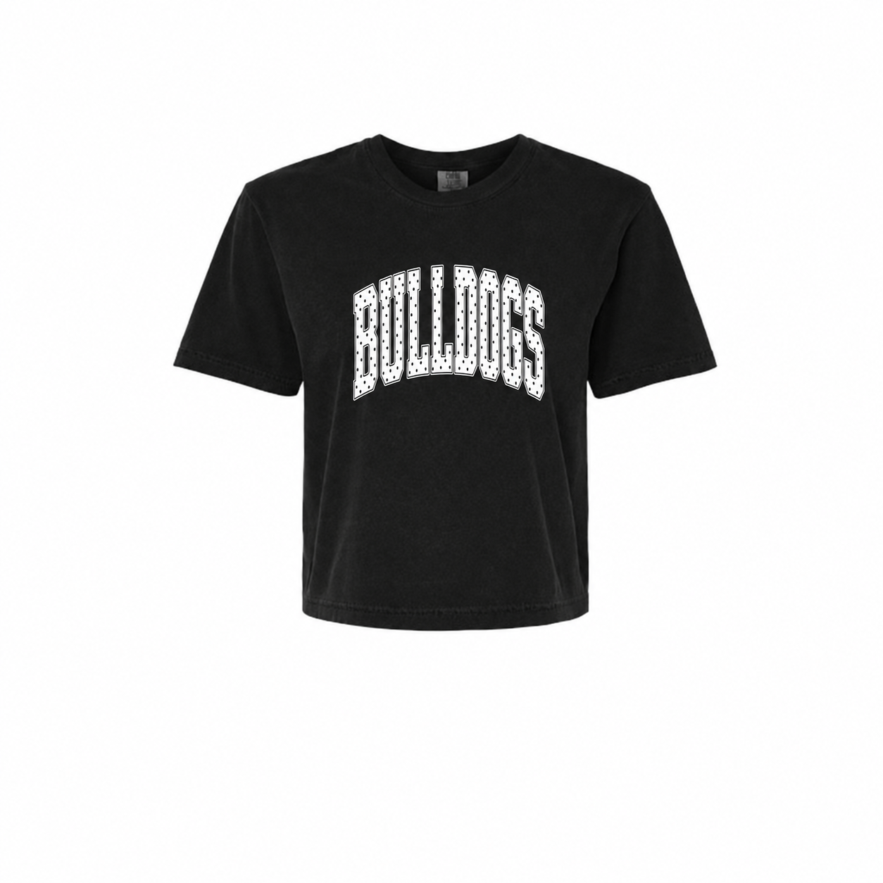 Green Bulldogs polka dot arch Comfort Colors mid-crop tee in Black