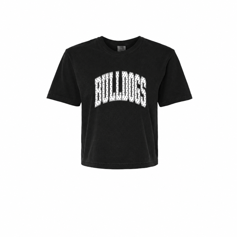 Green Bulldogs polka dot arch Comfort Colors mid-crop tee in Black