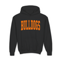 Black youth hoodie with orange arched Bulldogs lettering