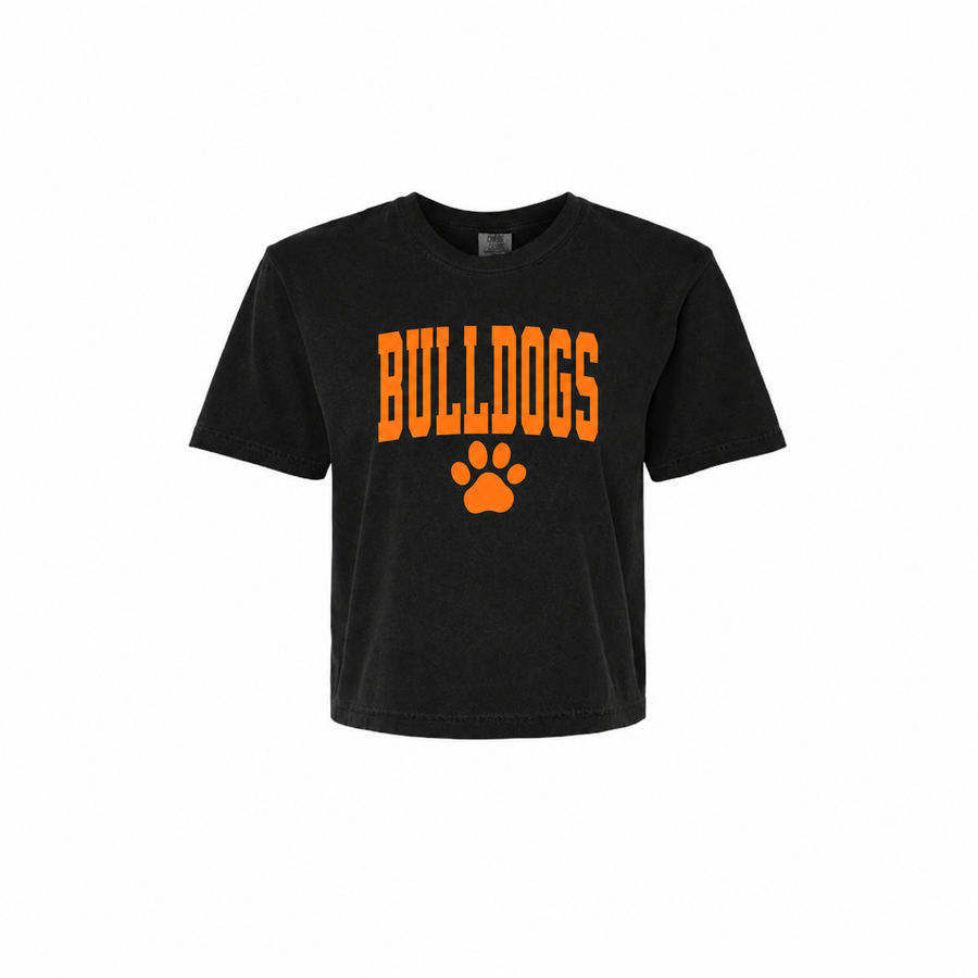 Green Bulldogs varsity paw Comfort Colors mid-crop tee in Black