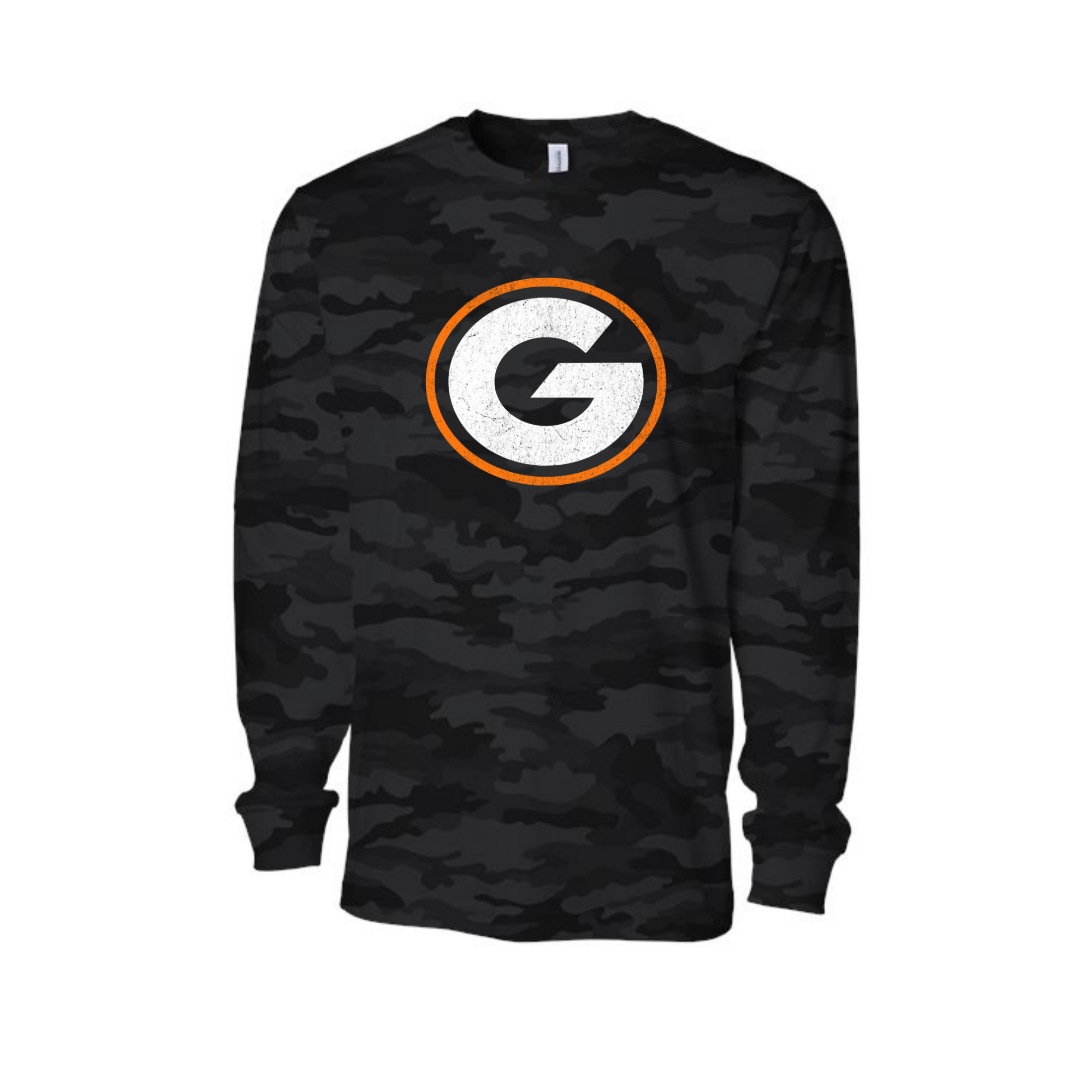Green Bulldogs vintage G black camo long-sleeve shirt