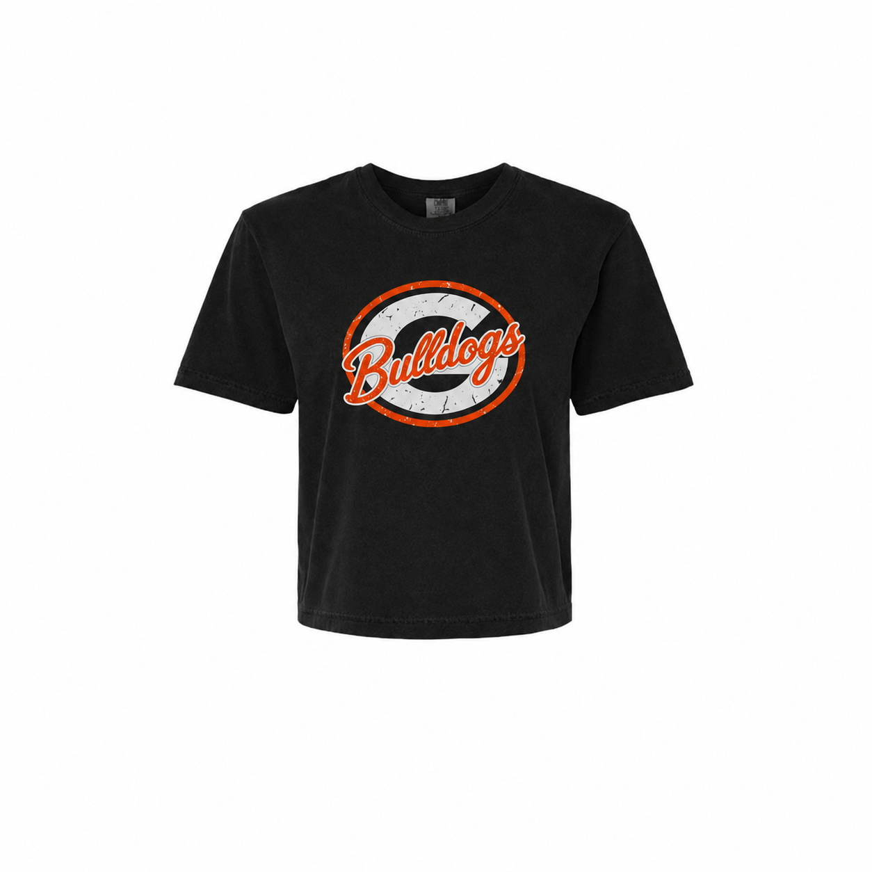 Green Bulldogs vintage oval Comfort Colors mid-crop tee in Black