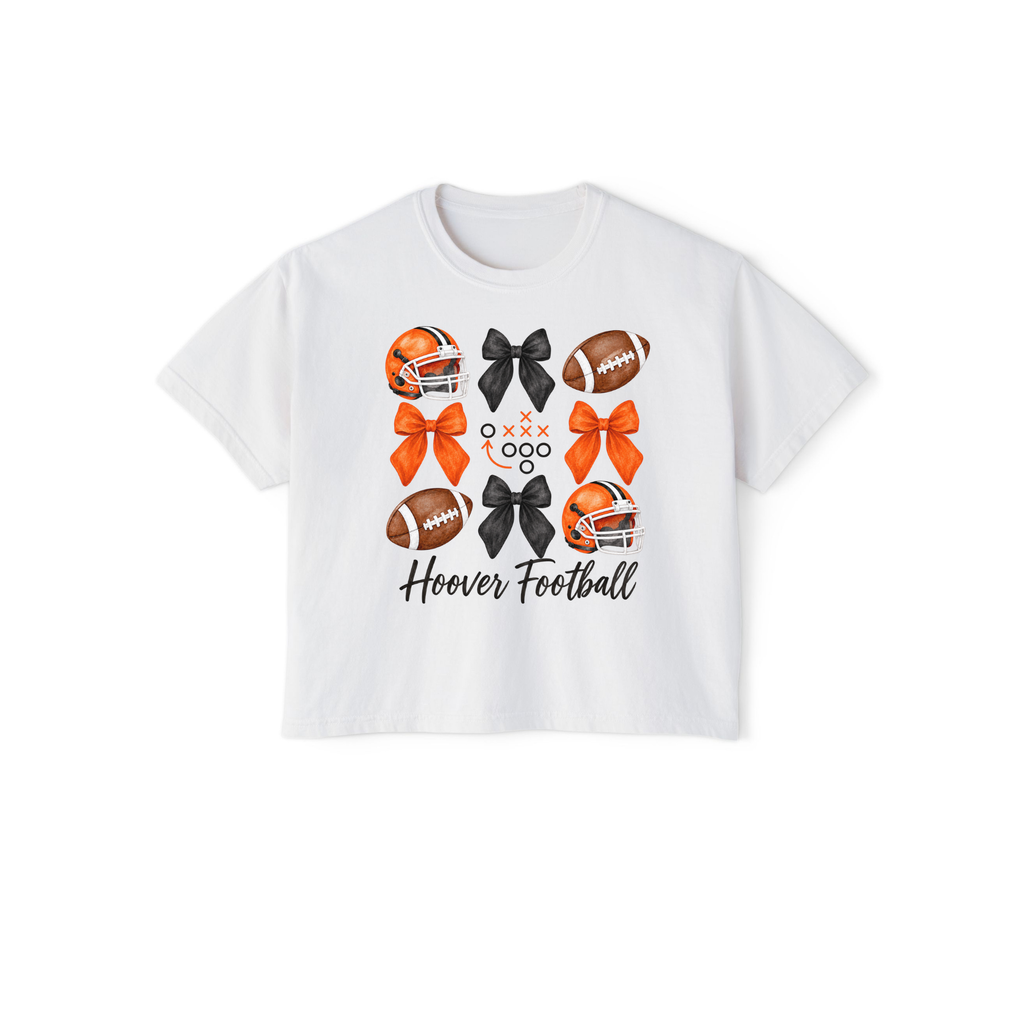 White Hoover Football bows boxy cropped tee