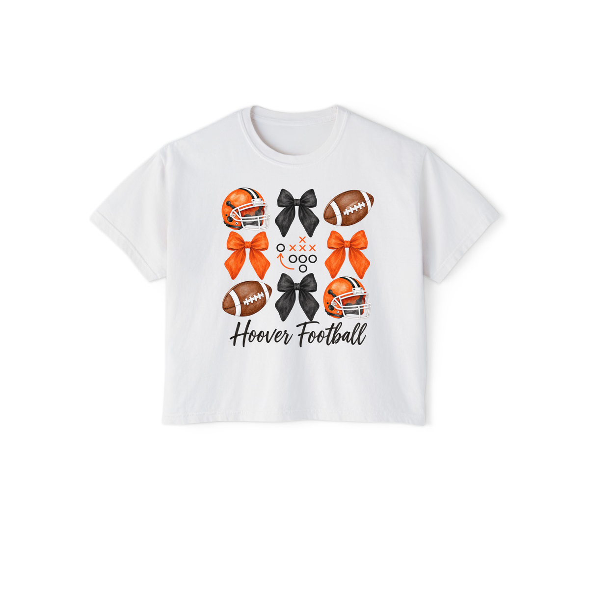 White Hoover Football bows boxy cropped tee