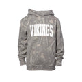 Hoover Vikings grey camo youth hoodie with white Vikings lettering