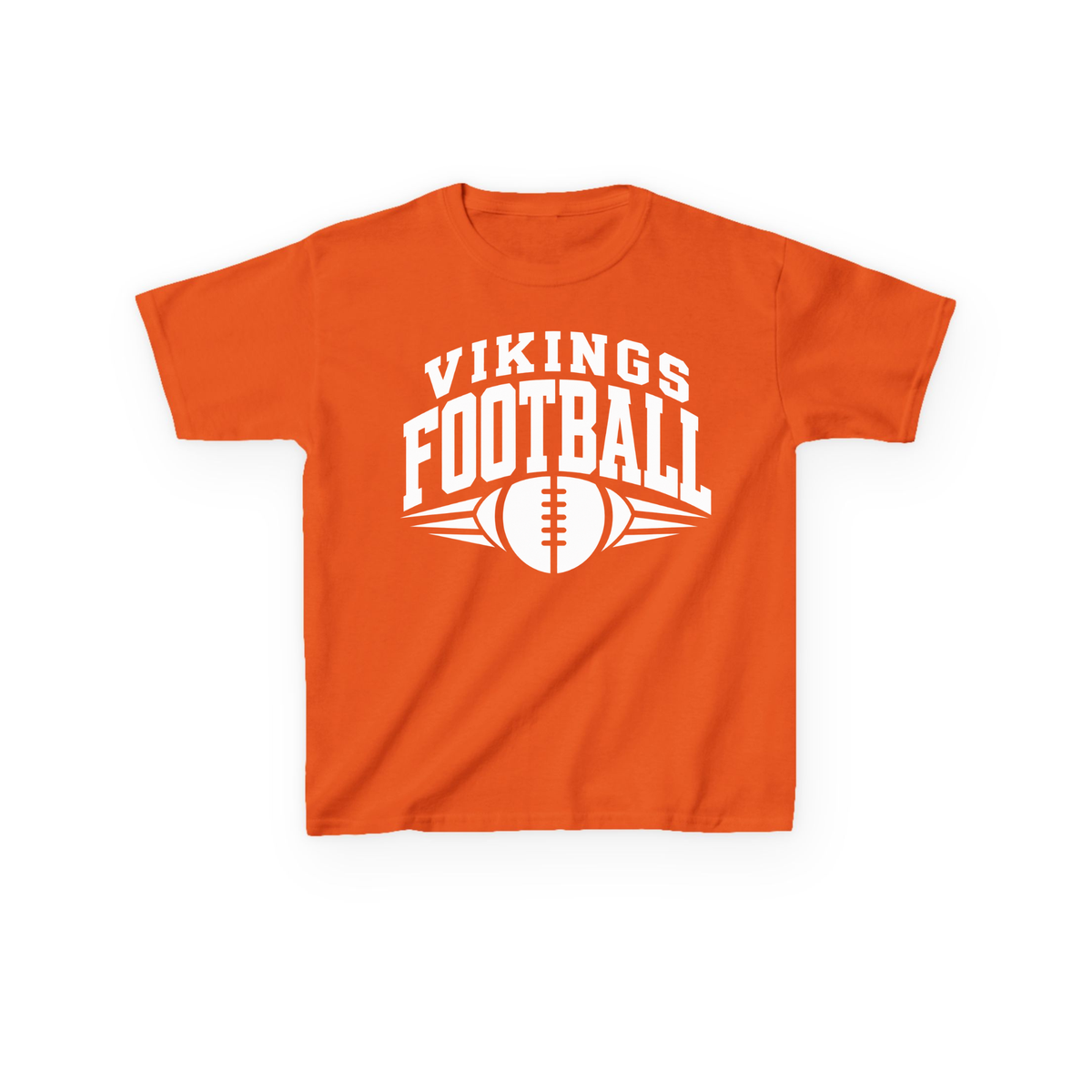 Hoover Vikings Football youth tee in orange with white graphic