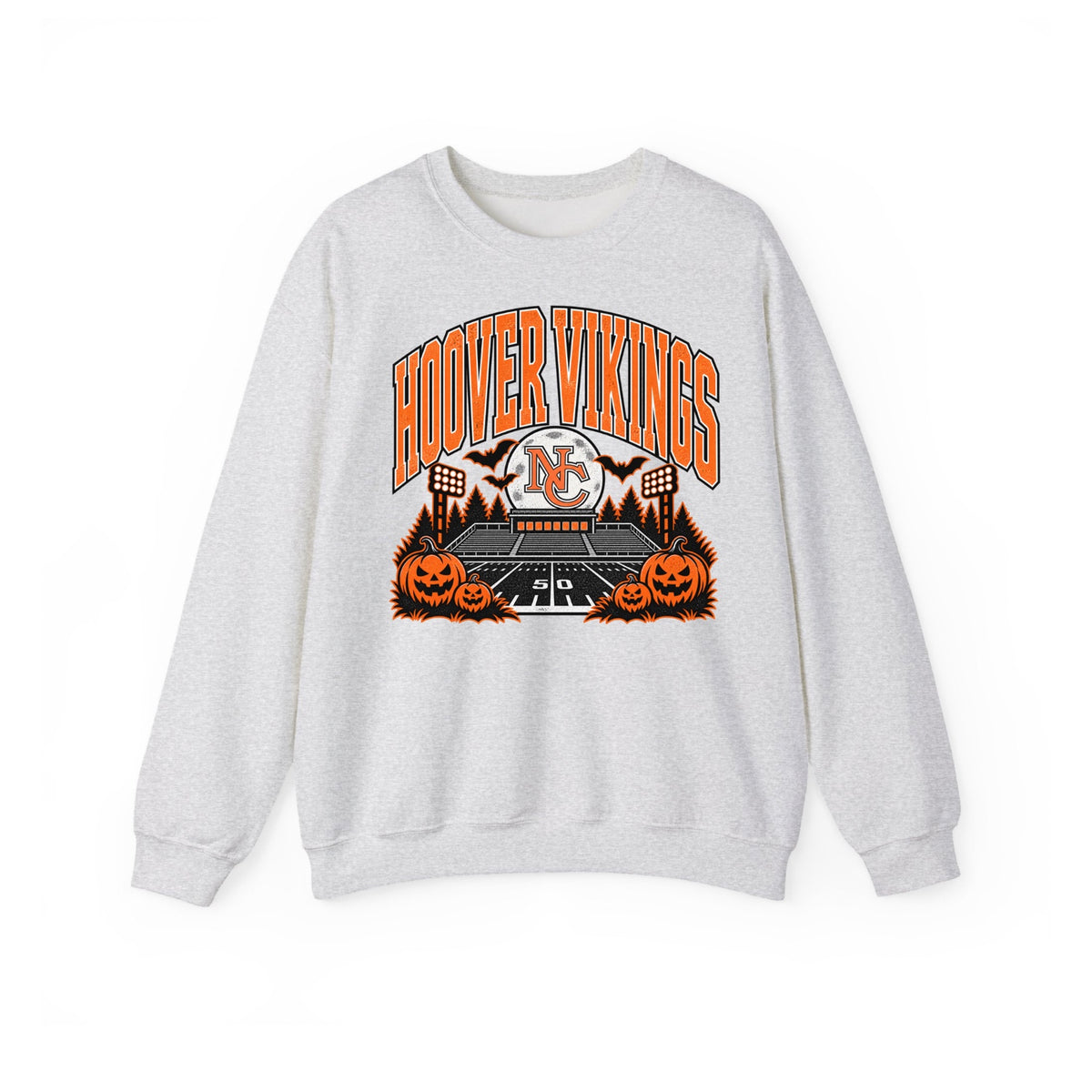 Hoover Vikings haunted stadium Halloween crewneck sweatshirt in ash gray