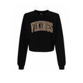 Hoover Vikings leopard varsity crop crewneck sweatshirt in black flat lay