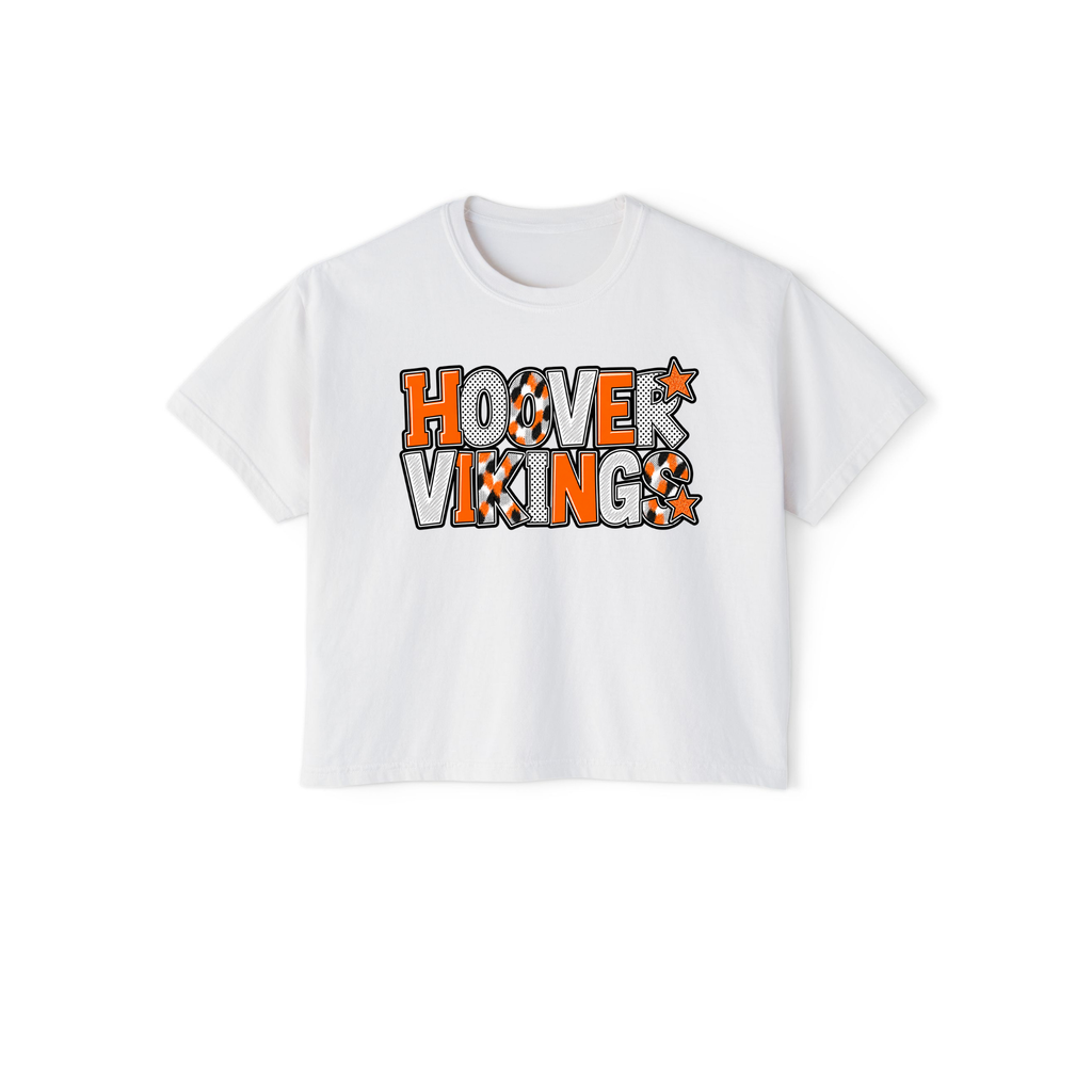 White Hoover Vikings patchwork boxy cropped tee