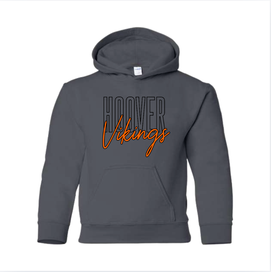 Charcoal Hoover Vikings script youth Gildan hoodie