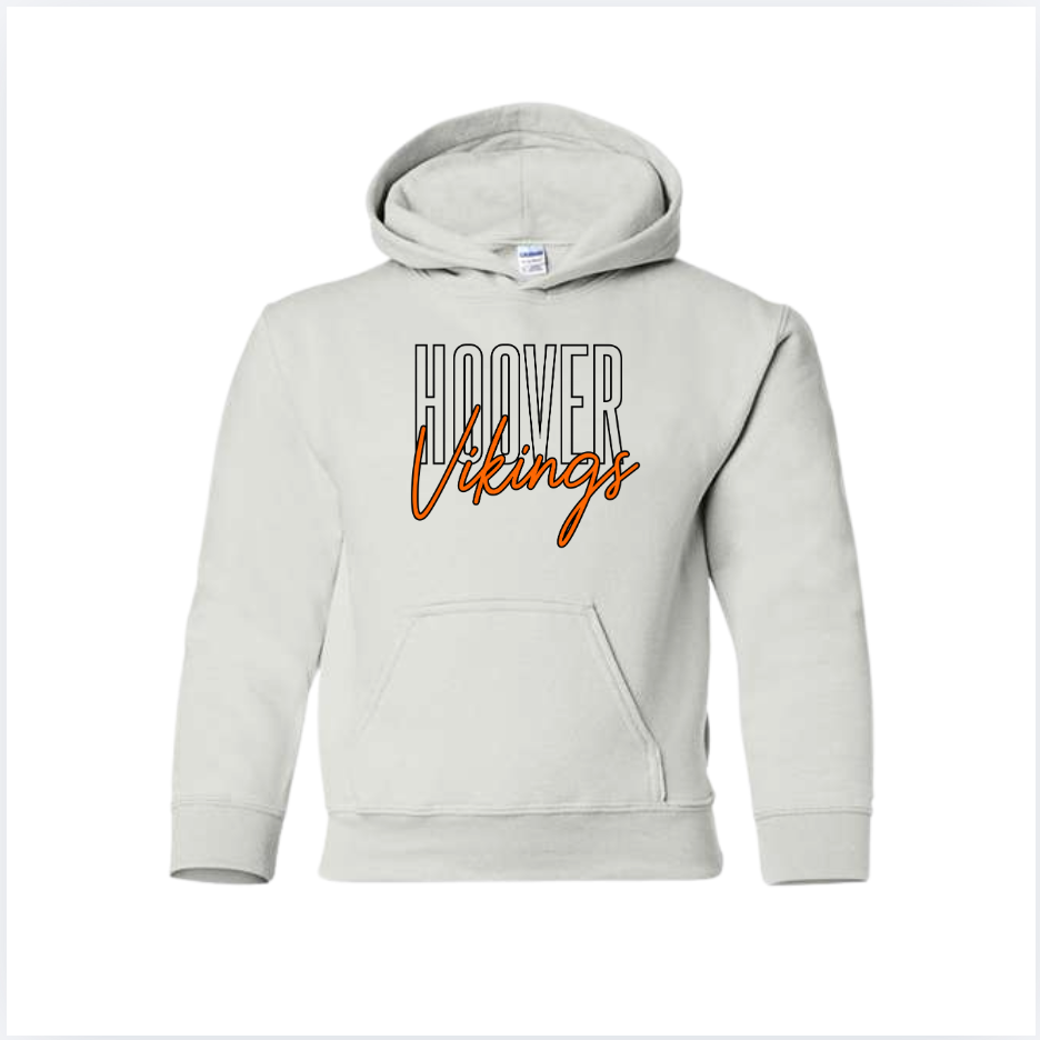 White Hoover Vikings script youth Gildan hoodie