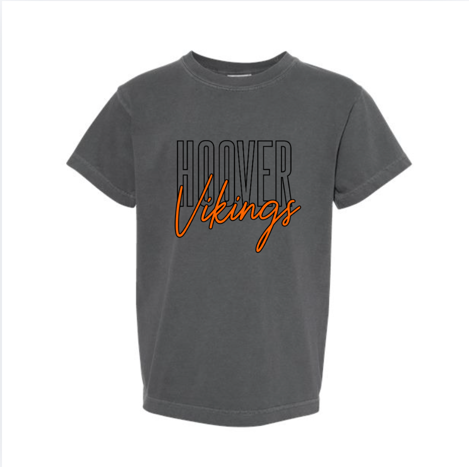 Pepper Grey Hoover Vikings script youth Comfort Colors T-shirt
