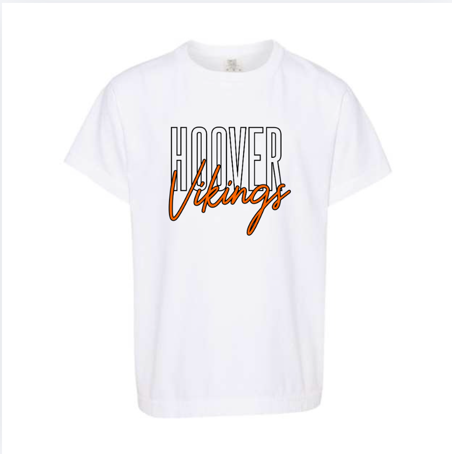 White Hoover Vikings script youth Comfort Colors T-shirt