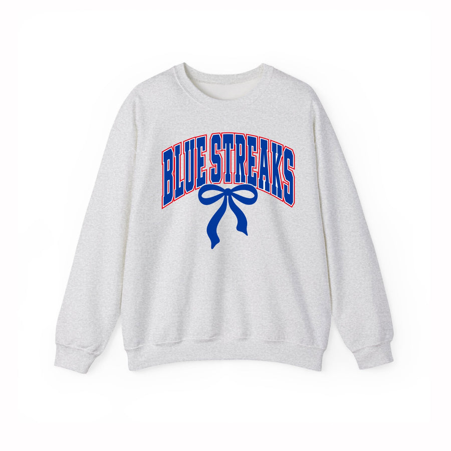 Lake Blue Streaks bow varsity ash gray Gildan crewneck sweatshirt