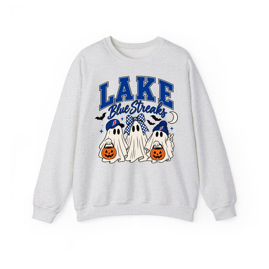 Lake Blue Streaks Halloween ghost crewneck sweatshirt in ash gray