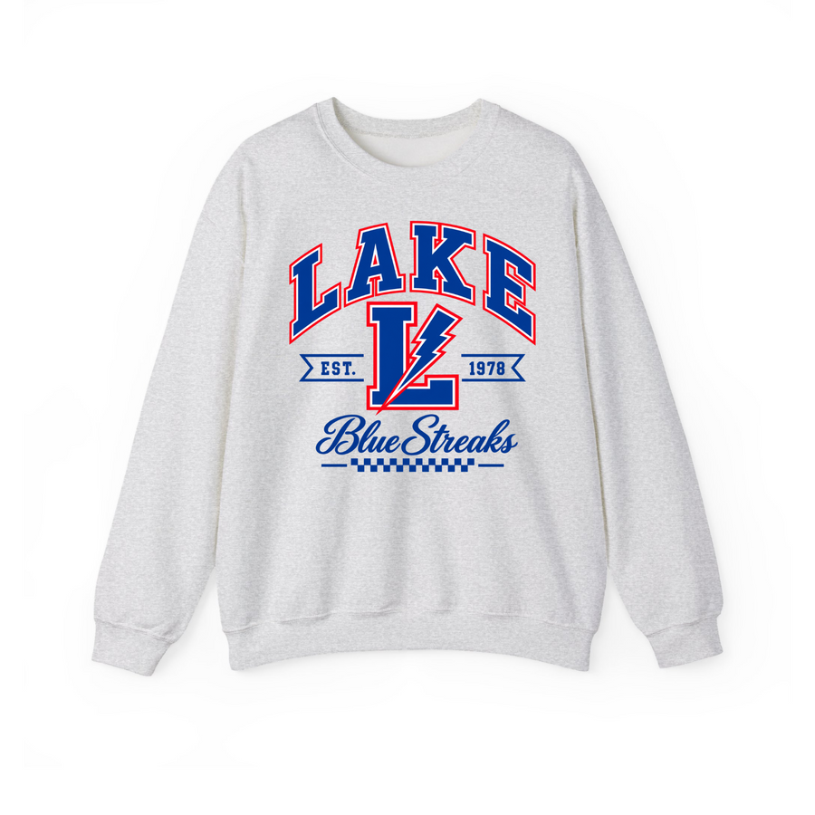 Lake Blue Streaks heritage lightning crewneck sweatshirt in ash gray