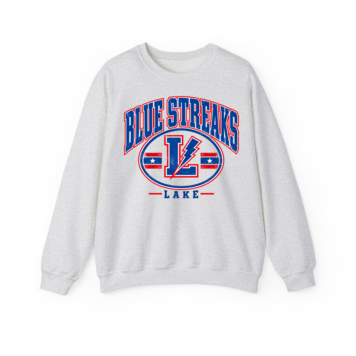Lake Blue Streaks retro oval crewneck sweatshirt in ash gray
