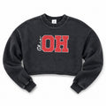 Washed black cropped crewneck with red and white polka dot Ohio graphic