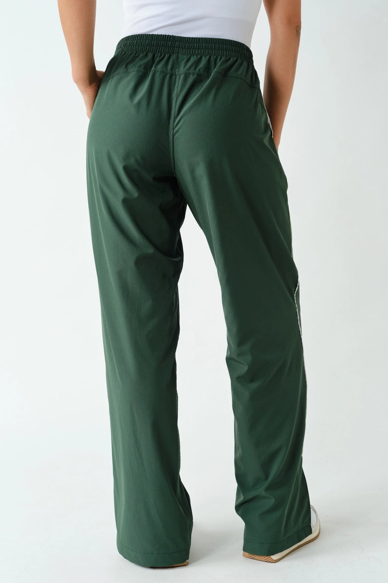 Green piped wide-leg track pants back view